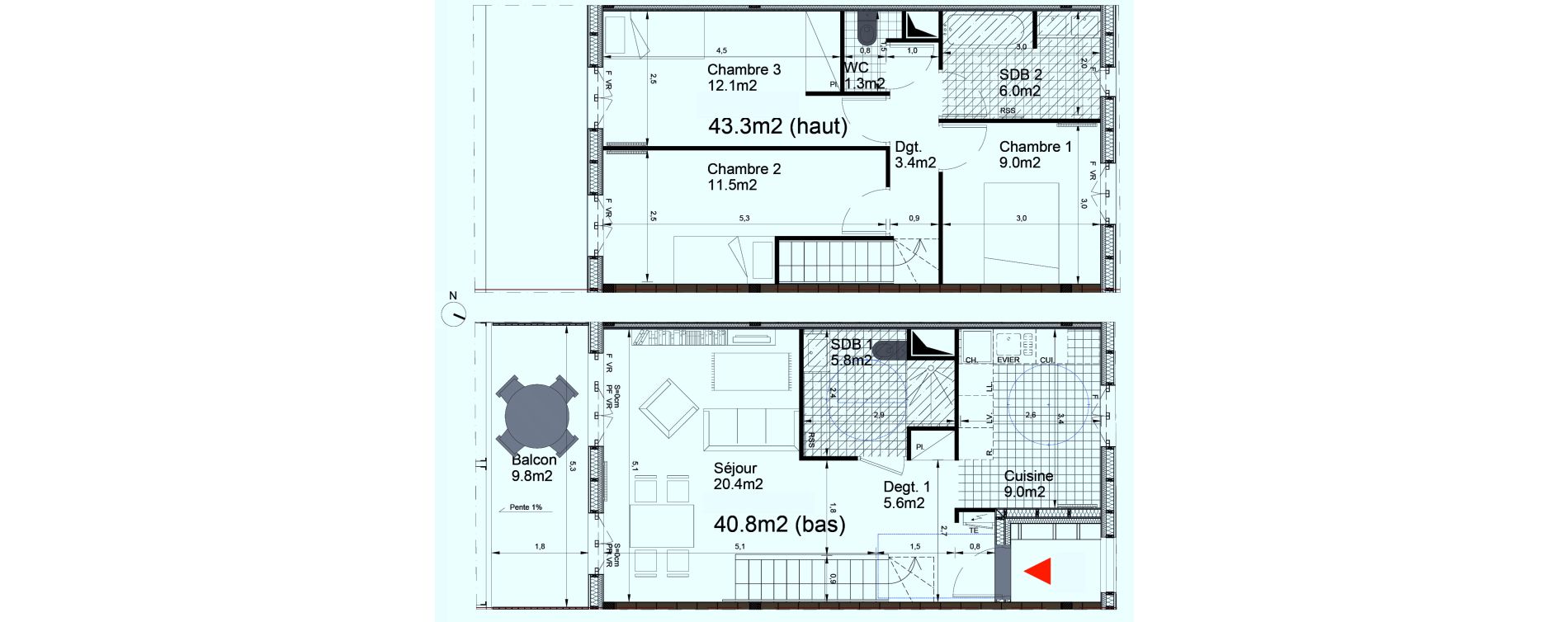 Appartement T4 de 84,10 m2 &agrave; Biganos Centre