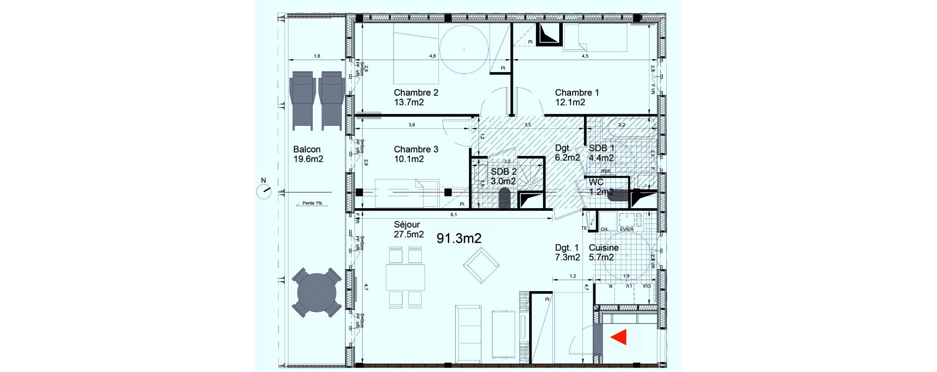 Appartement T4 de 91,20 m2 &agrave; Biganos Centre