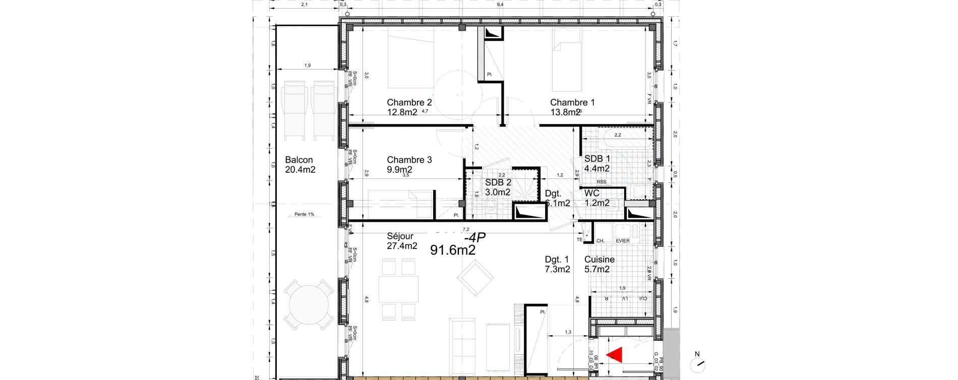 Appartement T4 de 93,60 m2 &agrave; Biganos Centre
