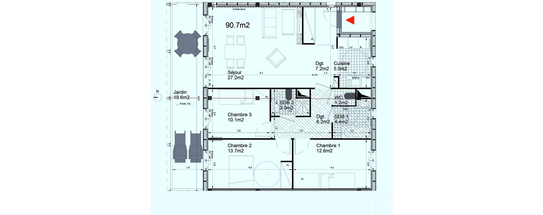 Appartement T4 de 91,10 m2 &agrave; Biganos Centre