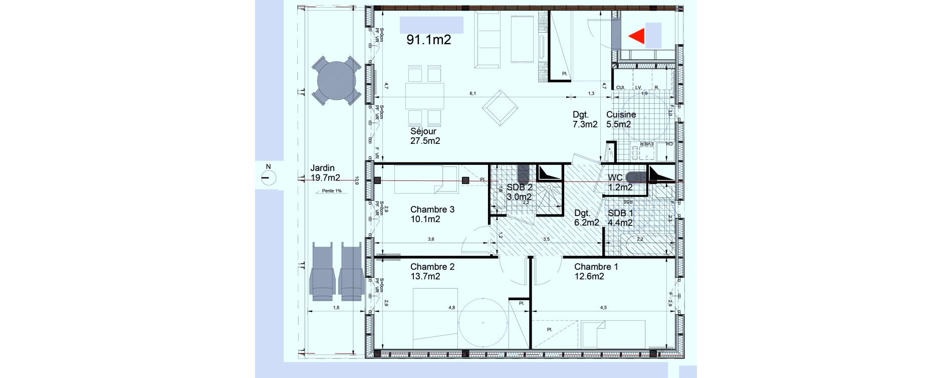 Appartement T4 de 91,50 m2 &agrave; Biganos Centre