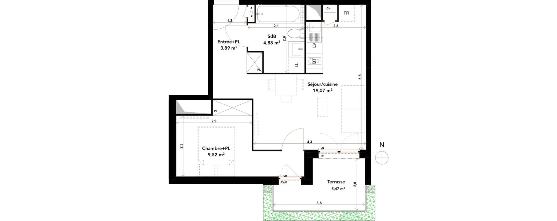 Appartement T2 de 37,36 m2 &agrave; Blanquefort Centre ville