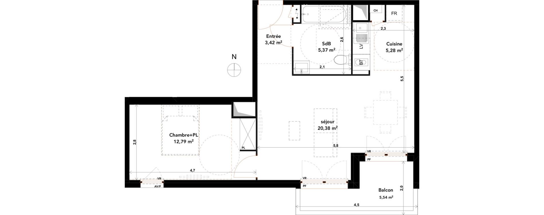 Appartement T2 de 47,24 m2 &agrave; Blanquefort Centre ville