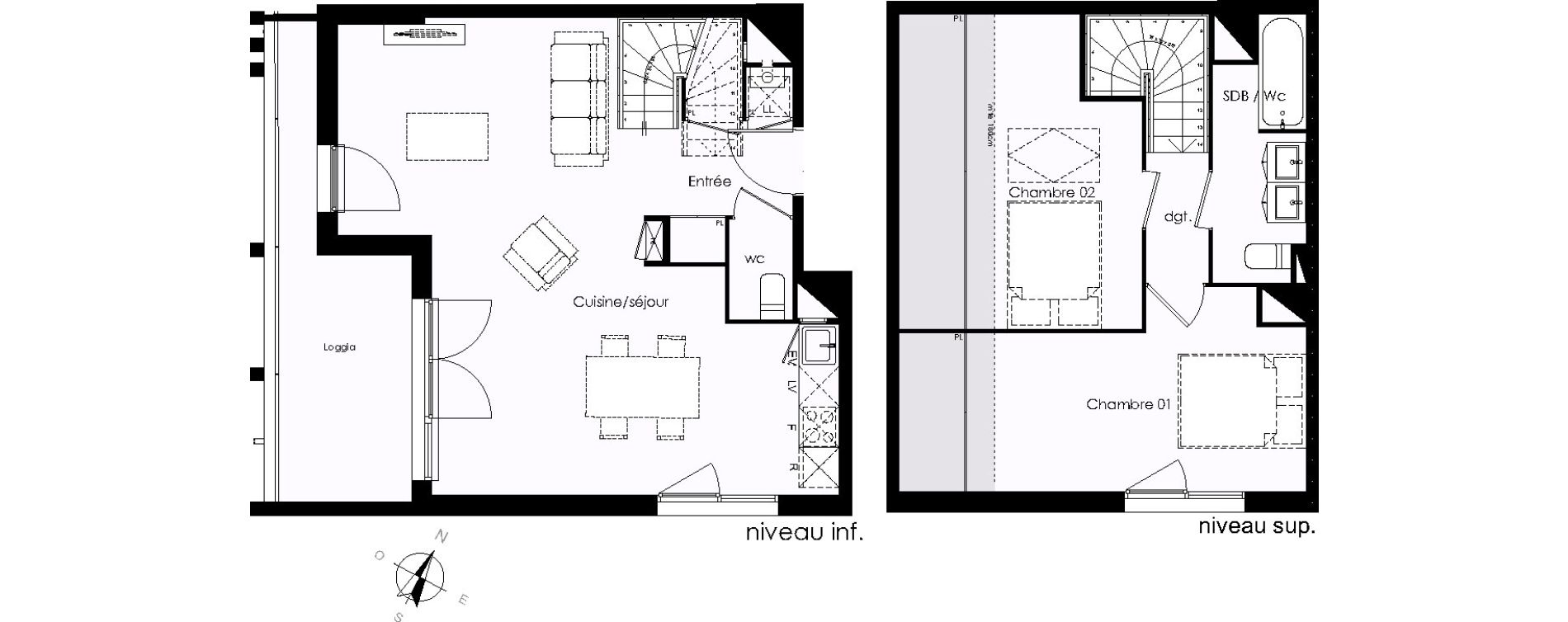 Duplex T3 de 68,35 m2 &agrave; Blanquefort Centre