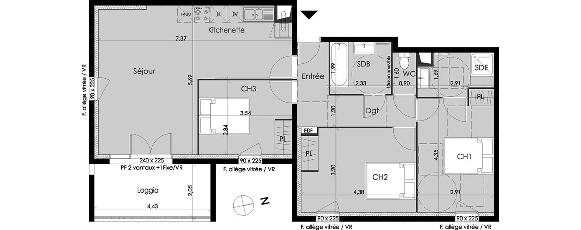 Appartement T4 de 85,71 m2 &agrave; Blanquefort Centre