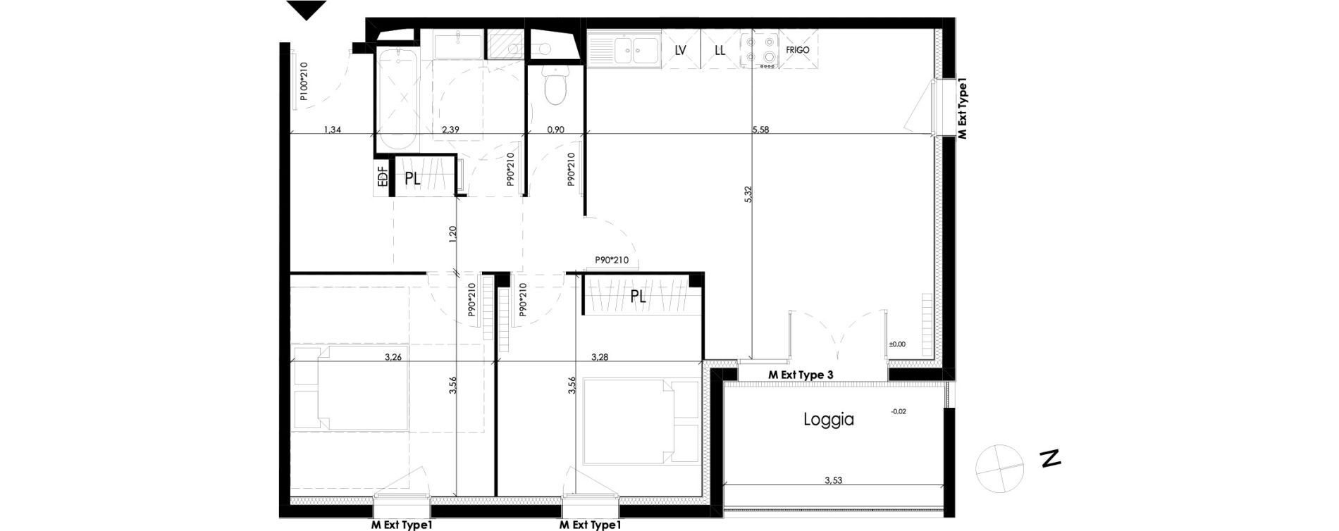 Appartement T3 de 66,74 m2 &agrave; Blanquefort Centre