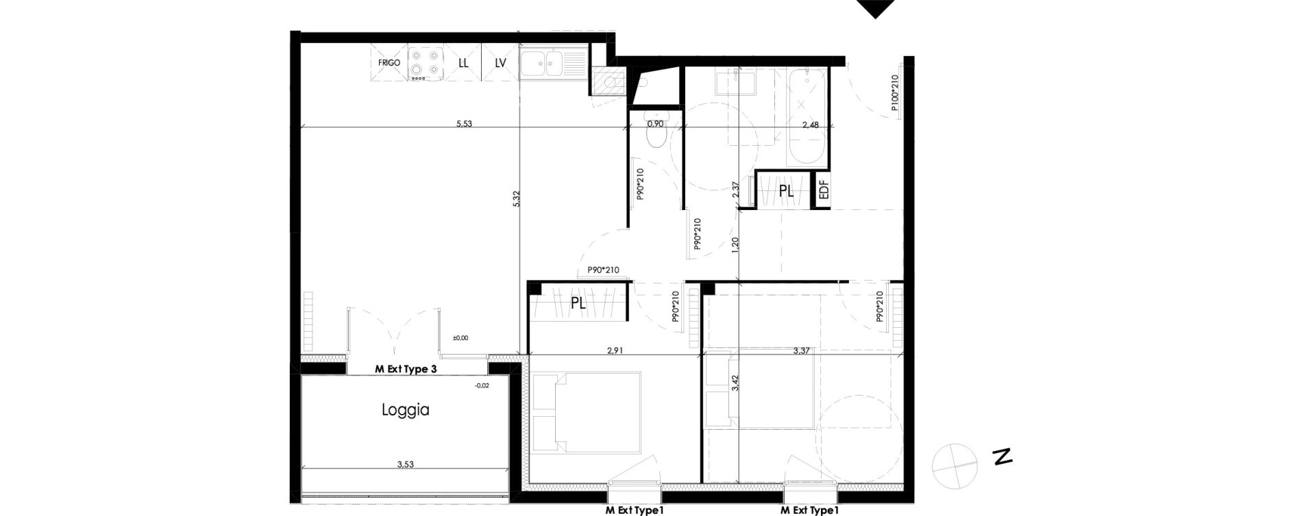 Appartement T3 de 64,61 m2 &agrave; Blanquefort Centre