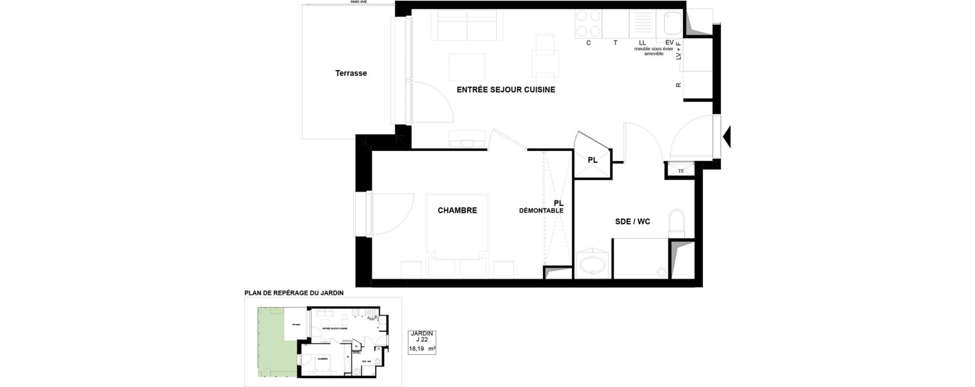 Appartement T2 meubl&eacute; de 39,58 m2 &agrave; Blanquefort Marnieres