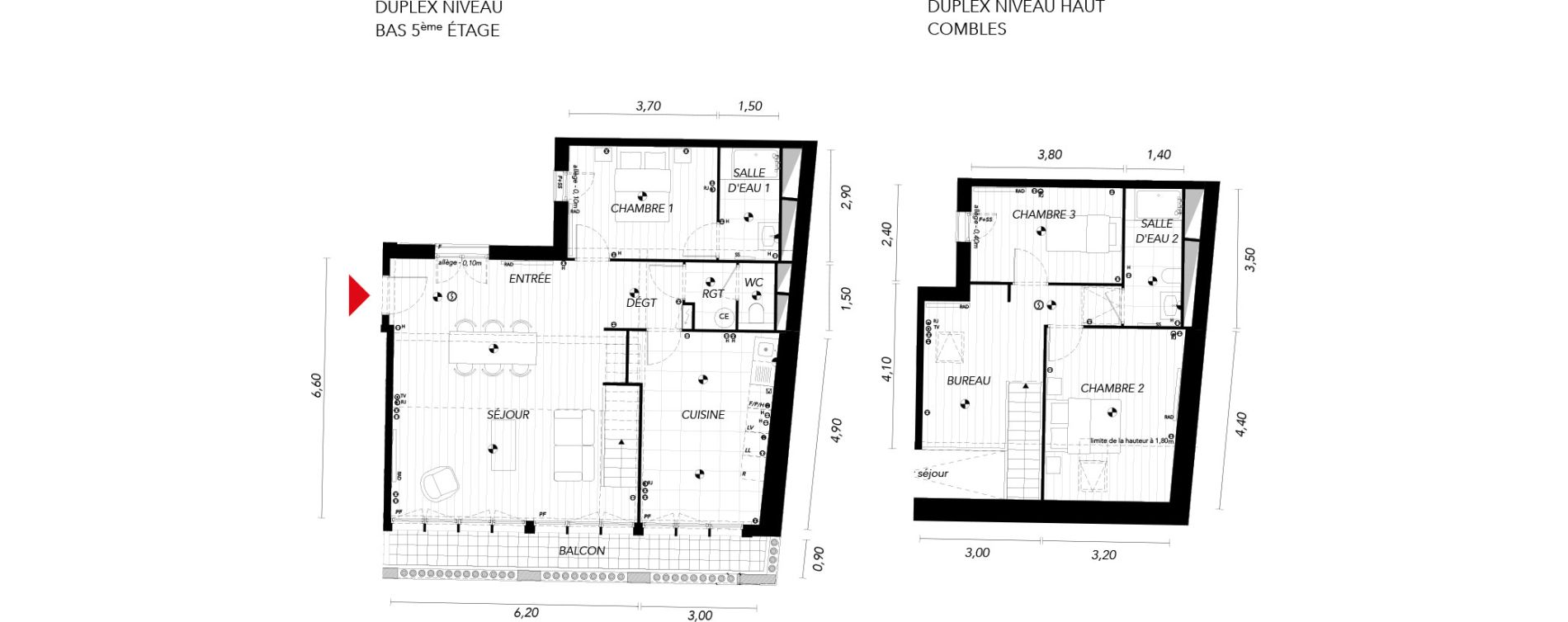 Duplex T4 de 110,40 m2 &agrave; Bordeaux Bordeaux saint-pierre
