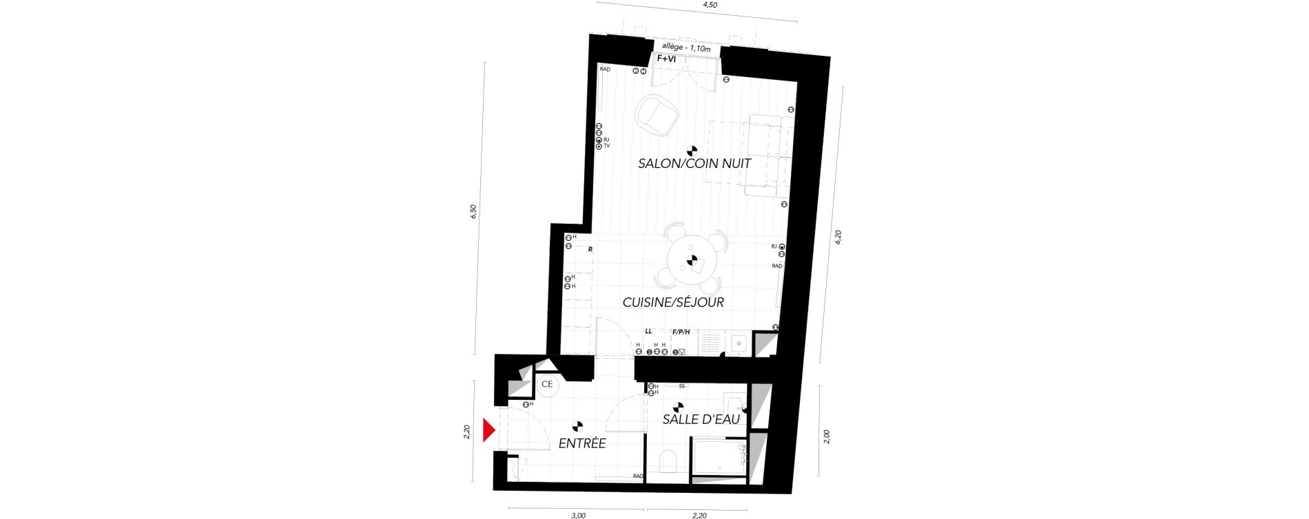 Appartement T1 de 39,70 m2 &agrave; Bordeaux Bordeaux saint-pierre