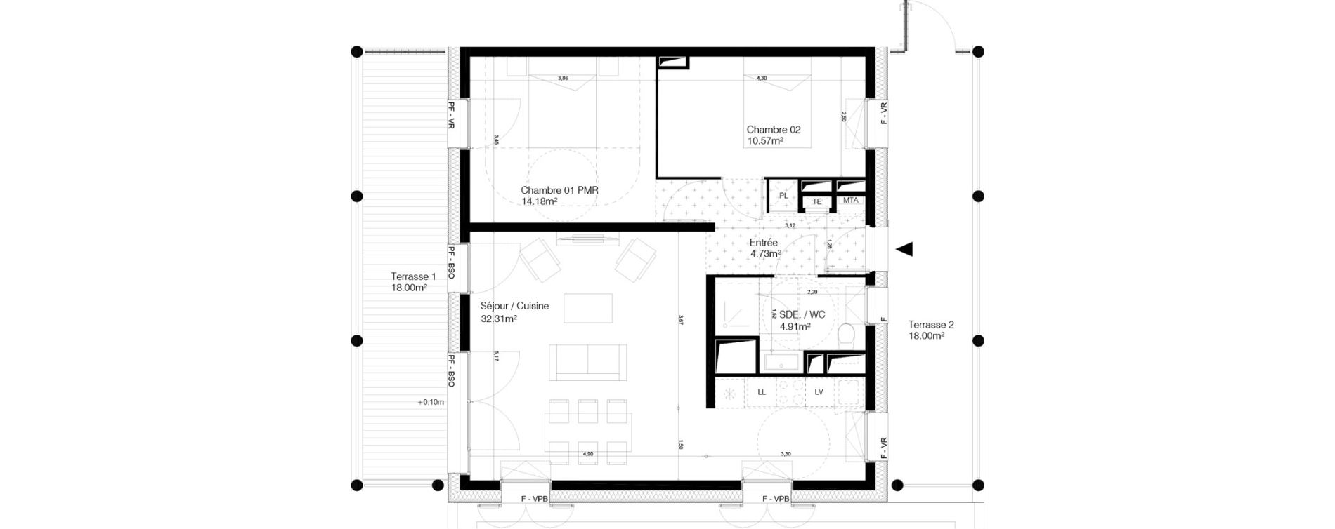 Appartement T3 de 66,70 m2 &agrave; Bordeaux Ginko