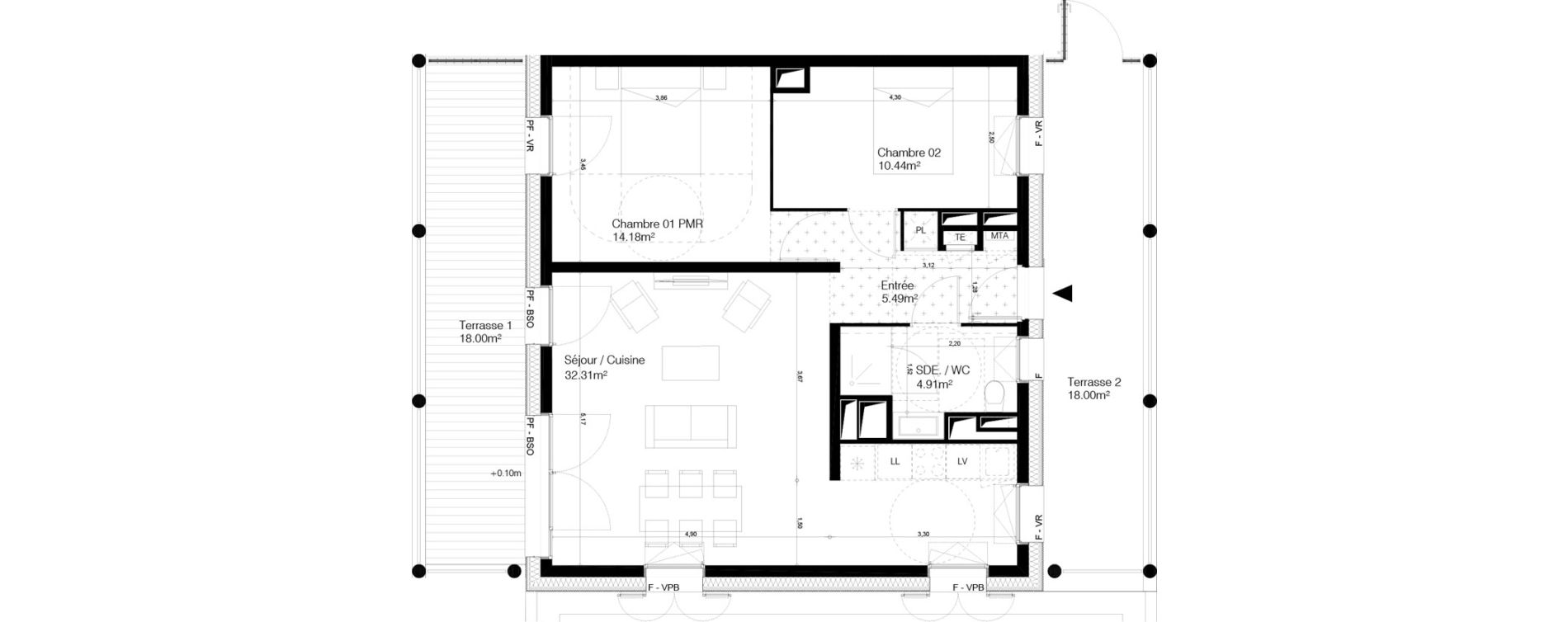 Appartement T3 de 67,33 m2 &agrave; Bordeaux Ginko