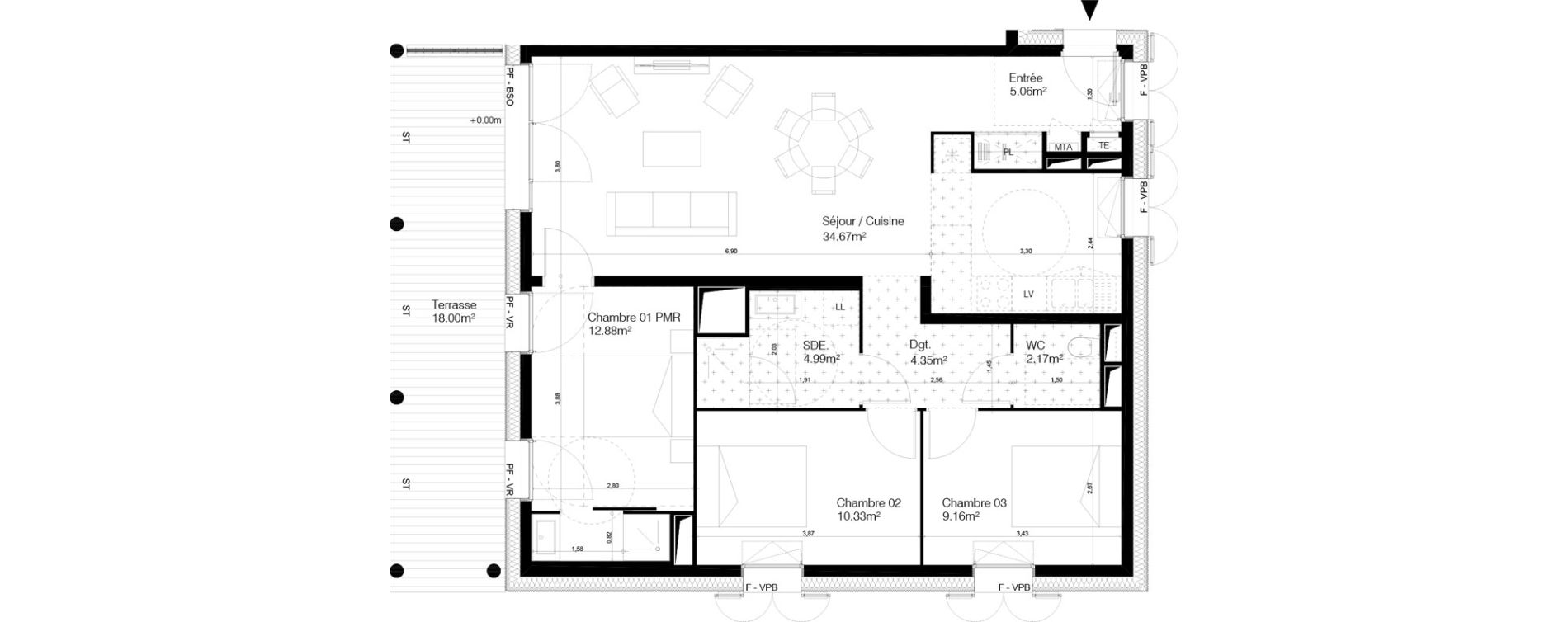 Appartement T4 de 83,61 m2 &agrave; Bordeaux Ginko