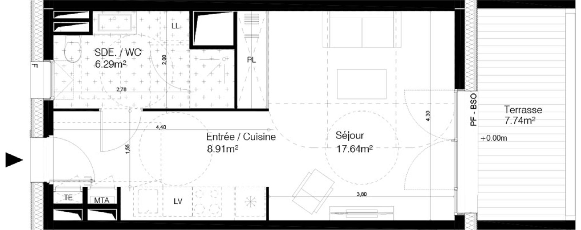 Appartement T1 de 32,84 m2 &agrave; Bordeaux Ginko