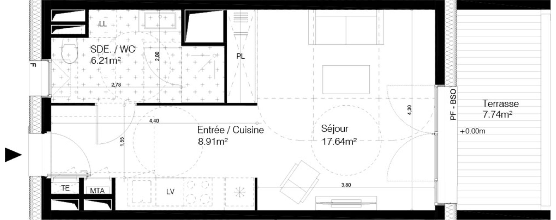 Appartement T1 de 32,76 m2 &agrave; Bordeaux Ginko