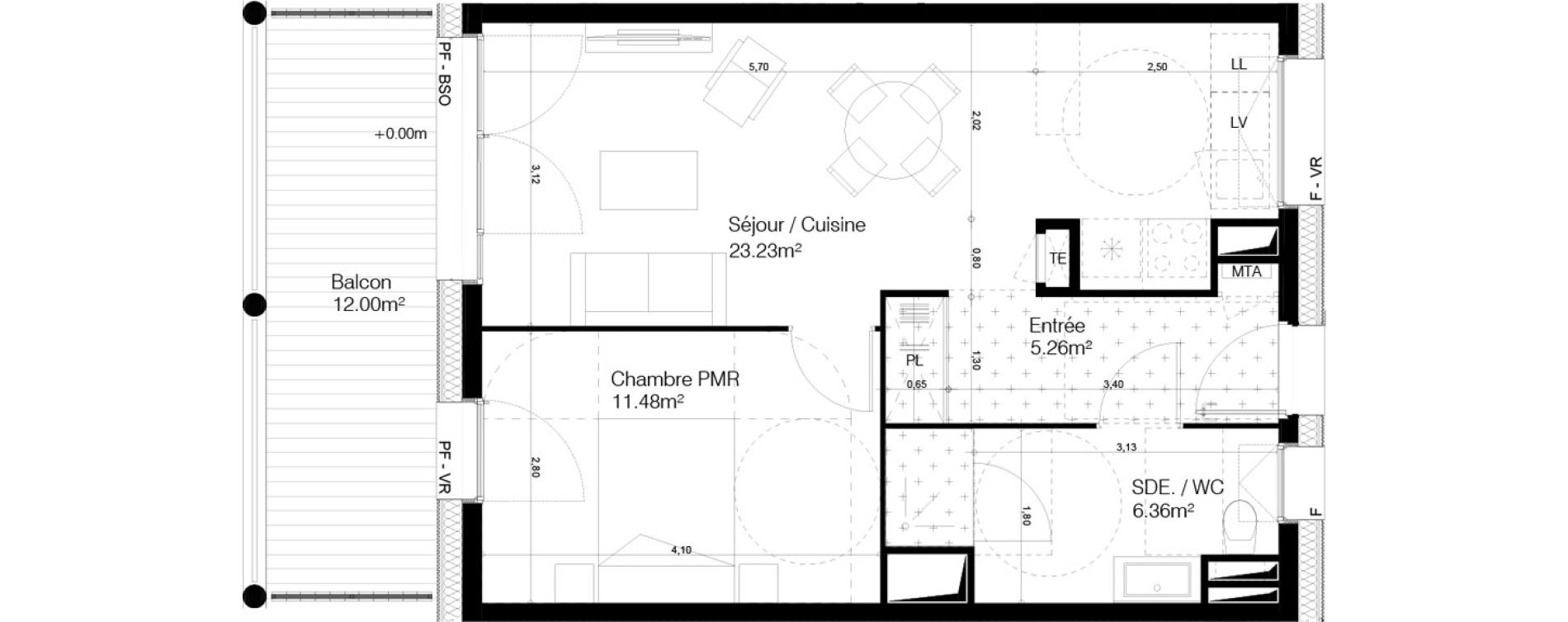 Appartement T2 de 46,33 m2 &agrave; Bordeaux Ginko
