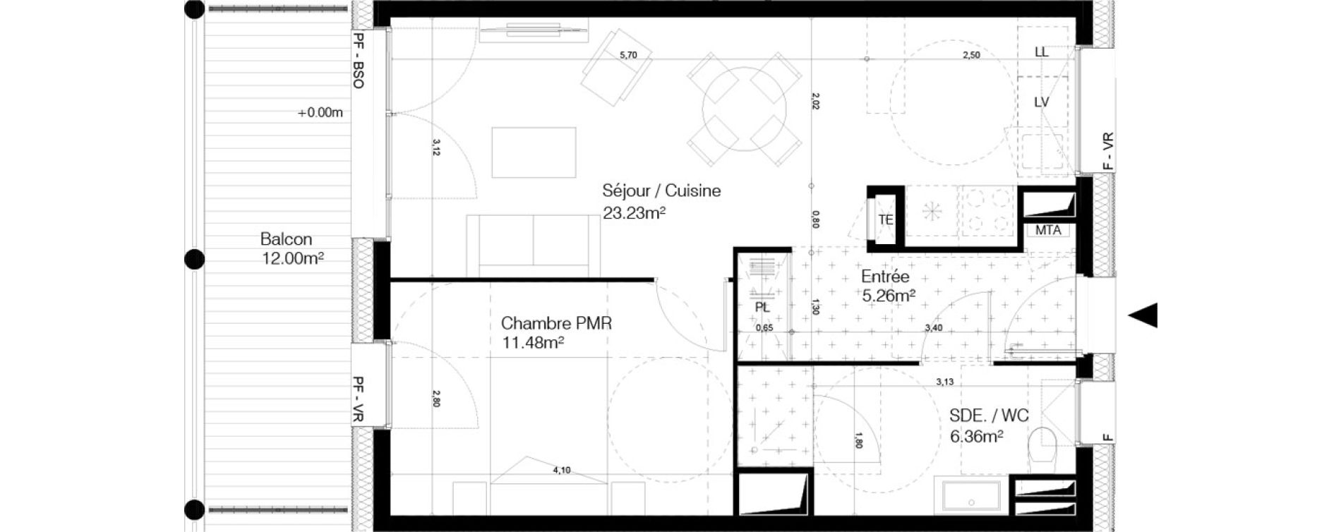 Appartement T2 de 46,33 m2 &agrave; Bordeaux Ginko