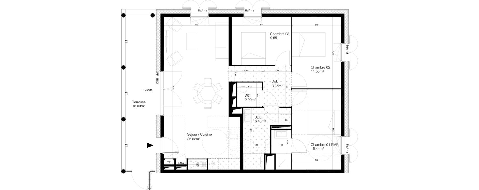 Appartement T4 de 84,50 m2 &agrave; Bordeaux Ginko