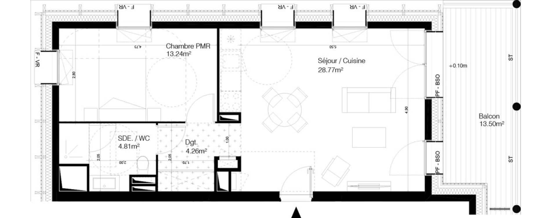Appartement T2 de 51,08 m2 &agrave; Bordeaux Ginko