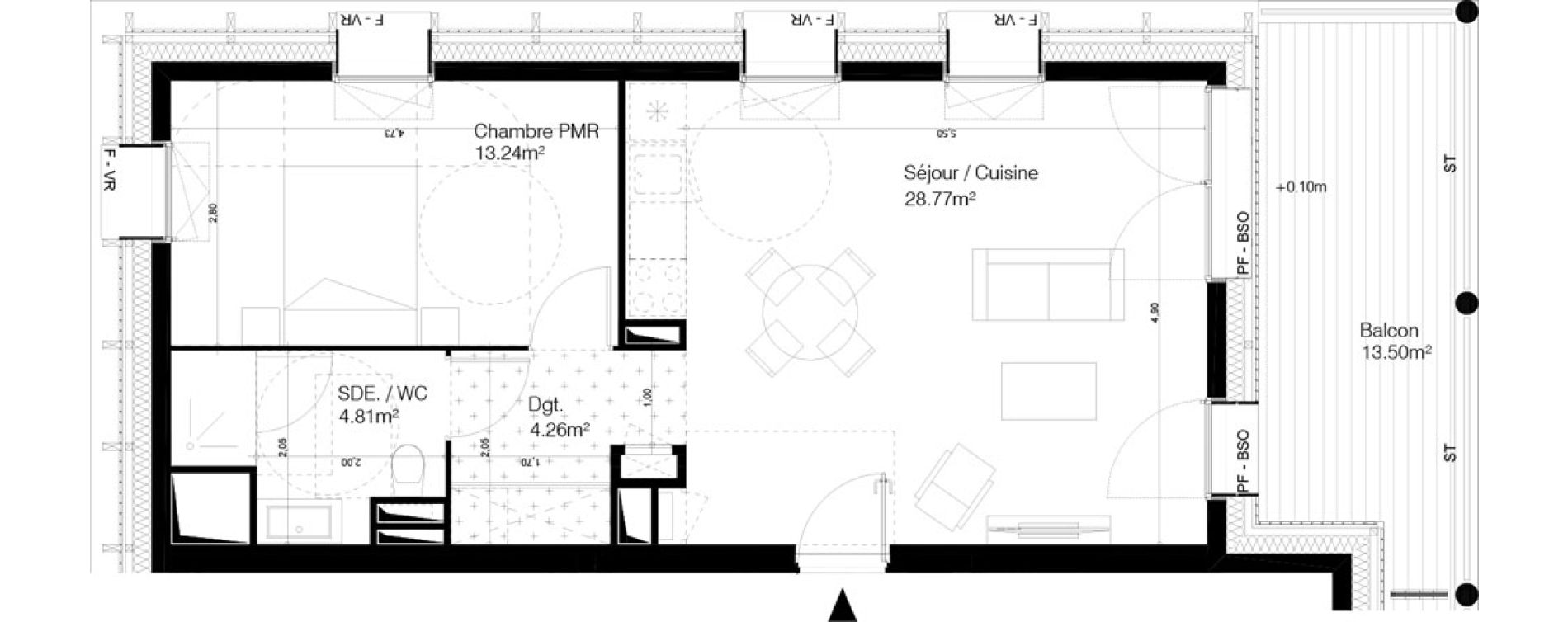 Appartement T2 de 51,08 m2 &agrave; Bordeaux Ginko