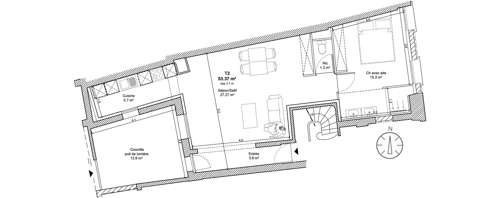 Appartement T2 de 53,37 m2 à Bordeaux Saint-seurin