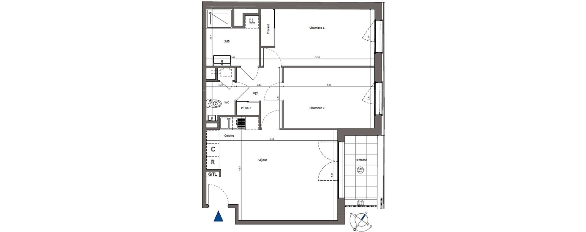 Appartement T3 de 65,29 m2 &agrave; Bordeaux Chartrons