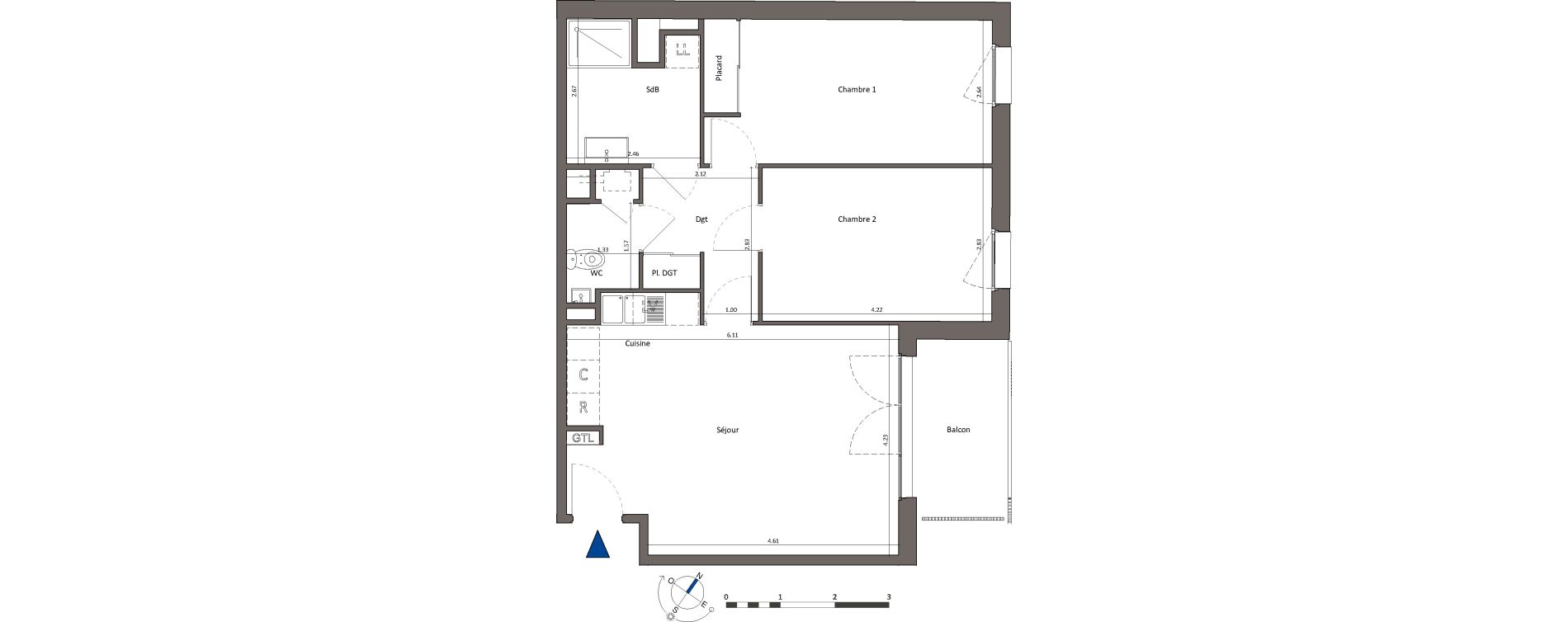 Appartement T3 de 65,31 m2 &agrave; Bordeaux Chartrons