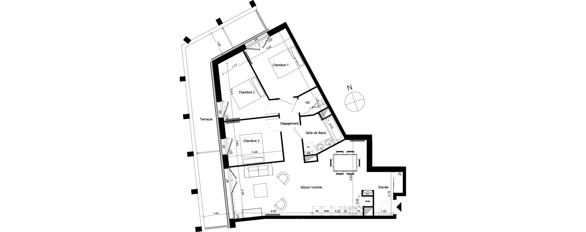 Appartement T4 de 81,49 m2 &agrave; Bordeaux Bastide