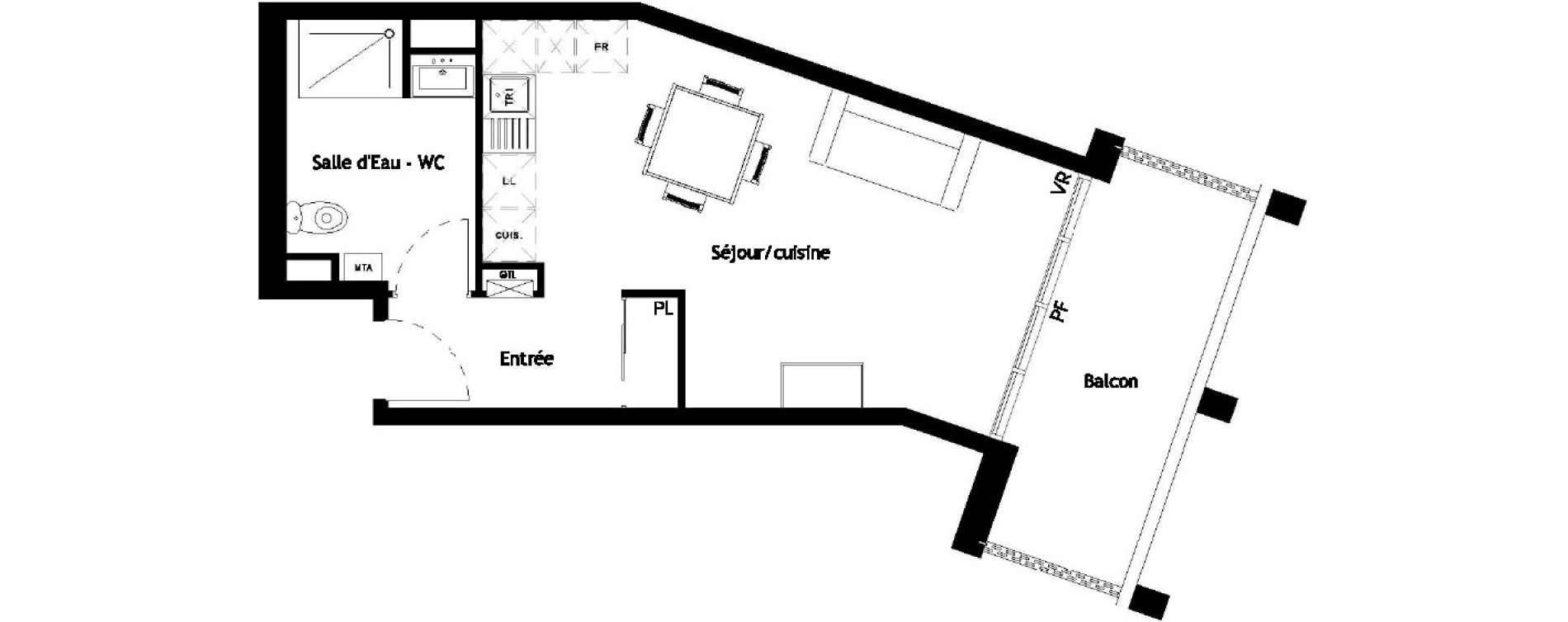 Appartement T1 de 32,05 m2 &agrave; Bordeaux Bastide
