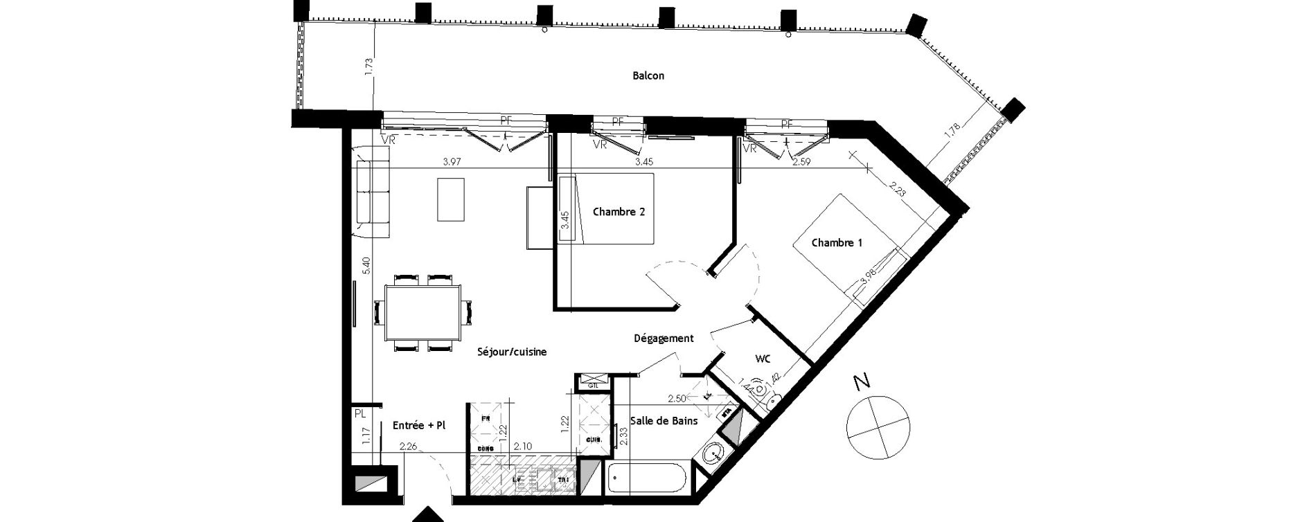 Appartement T3 de 65,44 m2 &agrave; Bordeaux Bastide