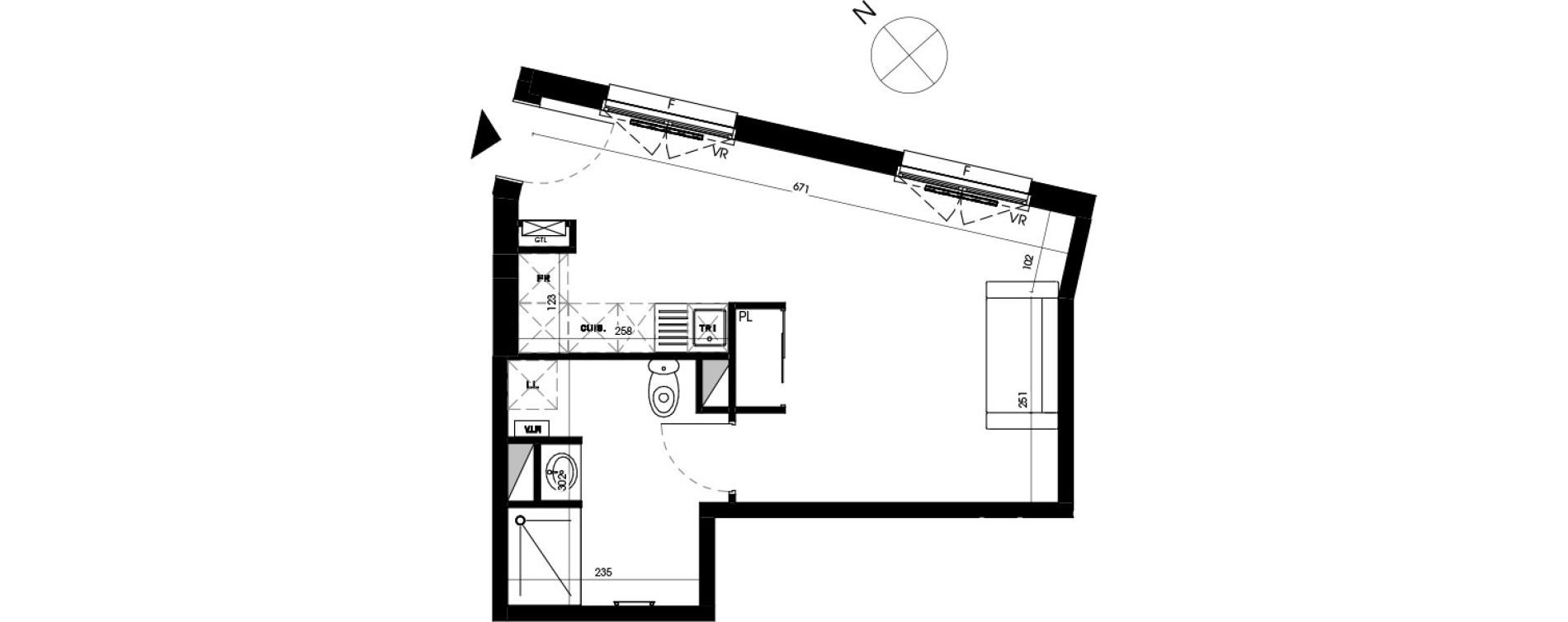 Appartement T1 de 30,04 m2 &agrave; Bordeaux Bastide