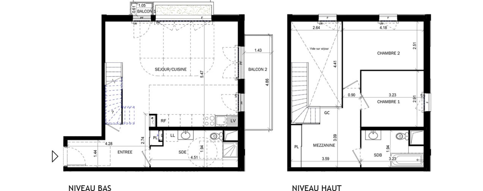 Duplex T3 de 87,47 m2 &agrave; Bordeaux Lac