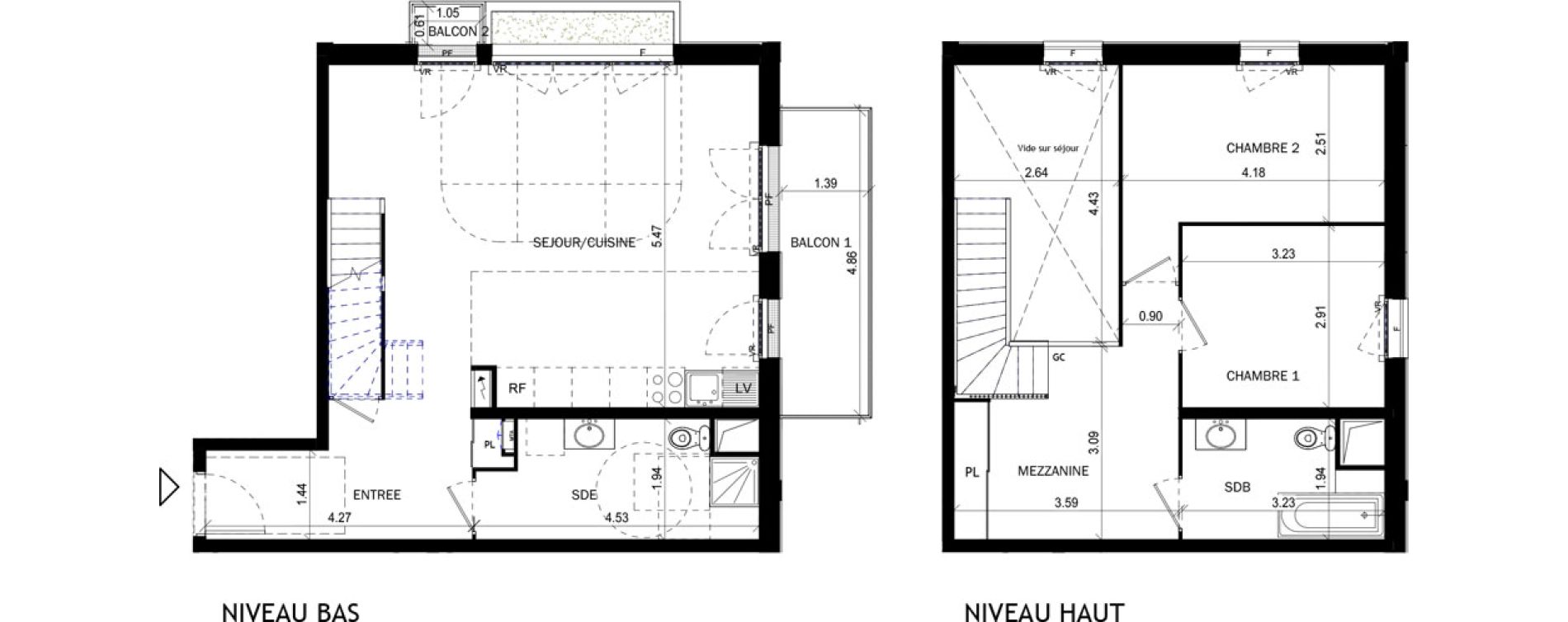 Duplex T3 de 87,47 m2 &agrave; Bordeaux Lac