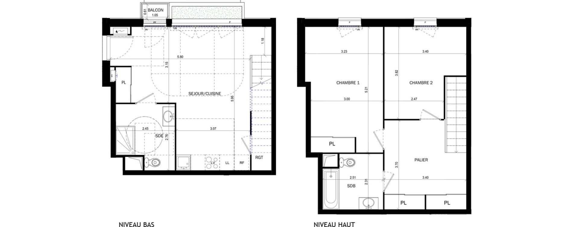 Duplex T3 de 78,63 m2 &agrave; Bordeaux Lac