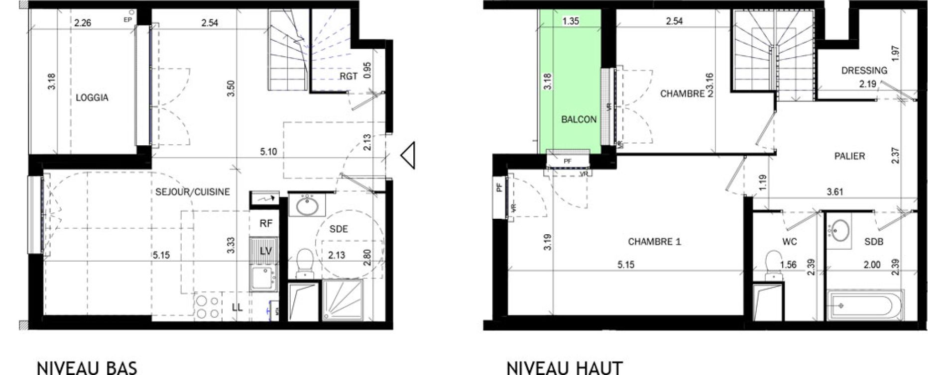 Duplex T3 de 83,54 m2 &agrave; Bordeaux Lac