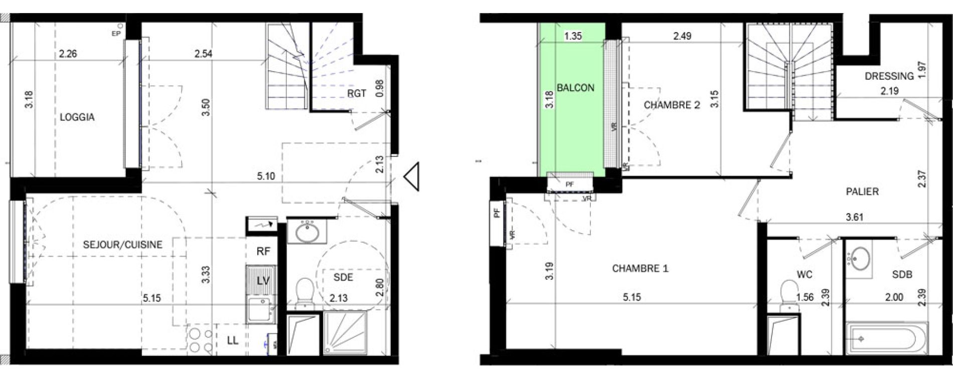 Duplex T3 de 83,54 m2 &agrave; Bordeaux Lac