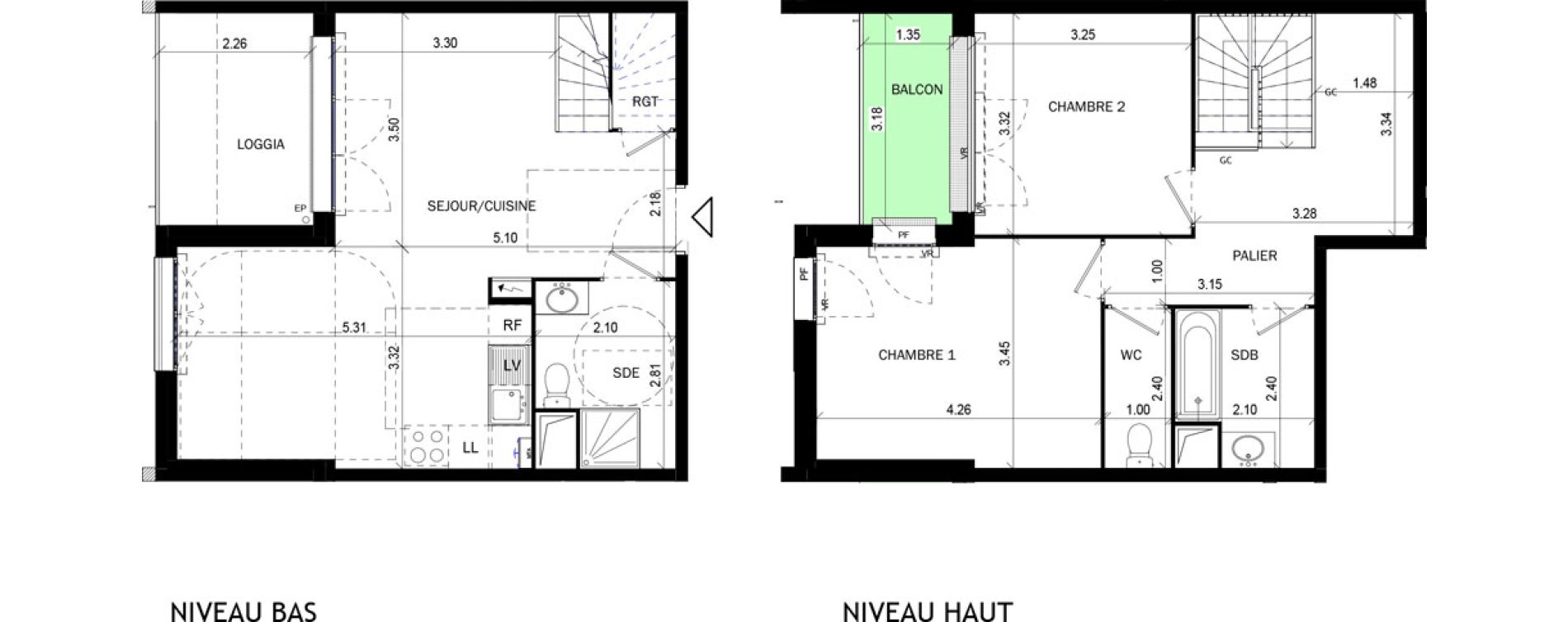 Duplex T3 de 80,94 m2 &agrave; Bordeaux Lac