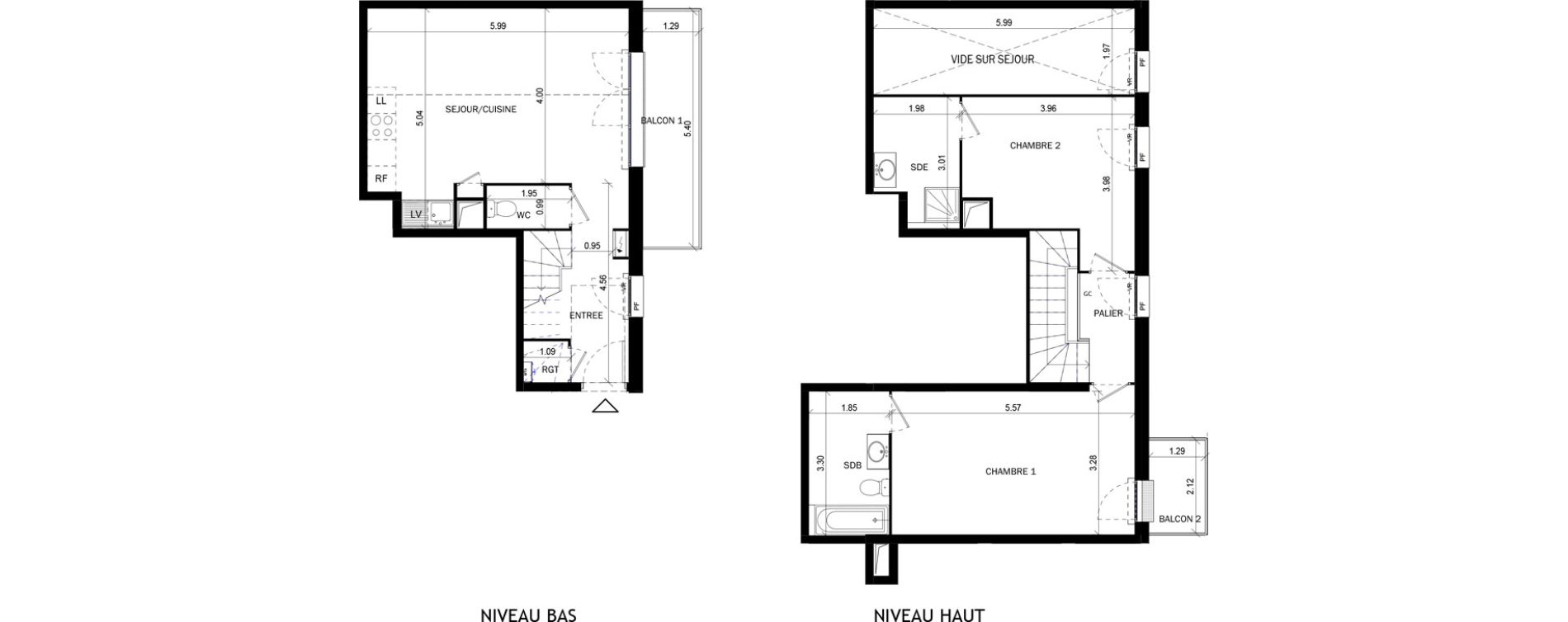 Duplex T3 de 79,08 m2 &agrave; Bordeaux Lac