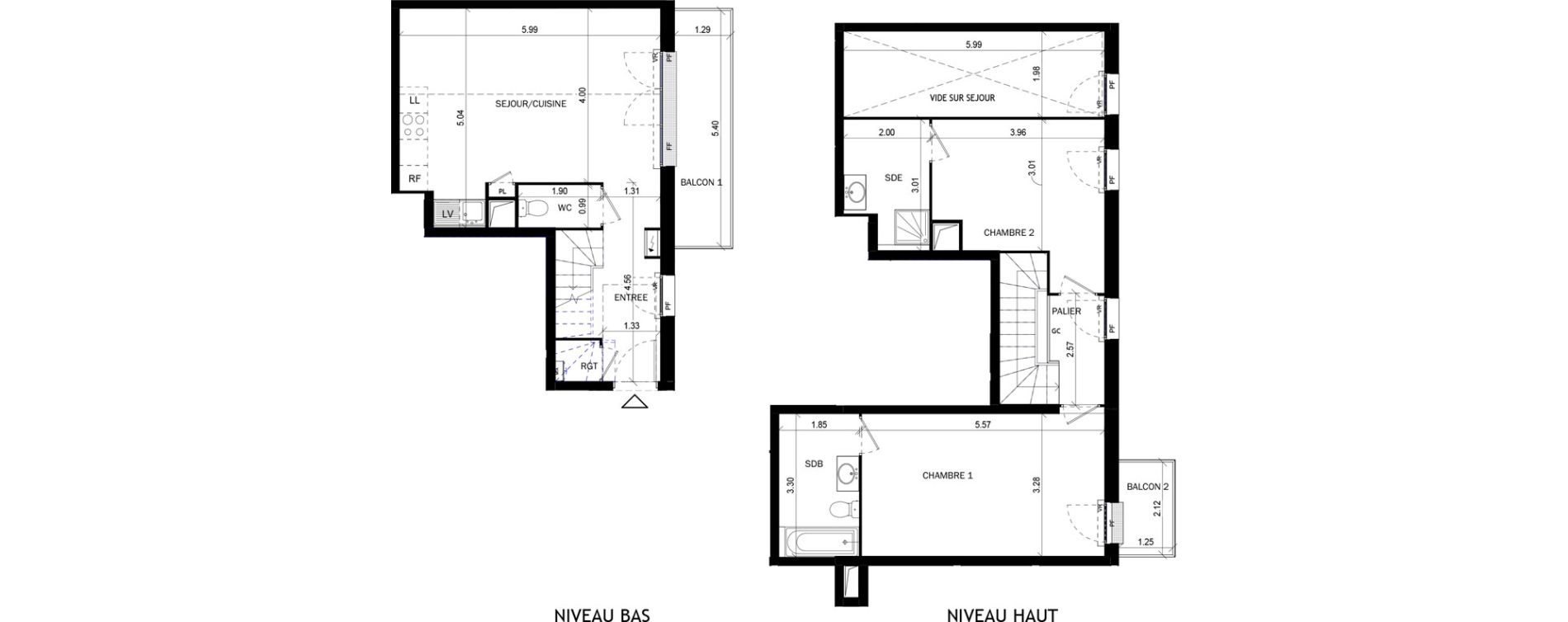 Duplex T3 de 79,07 m2 &agrave; Bordeaux Lac