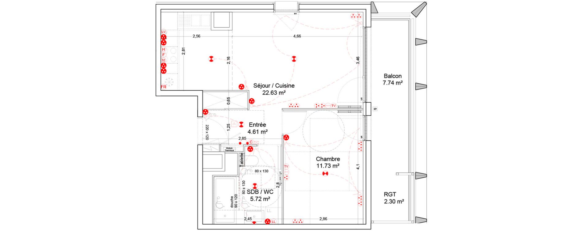 Appartement T2 de 44,69 m2 &agrave; Bordeaux Ginko