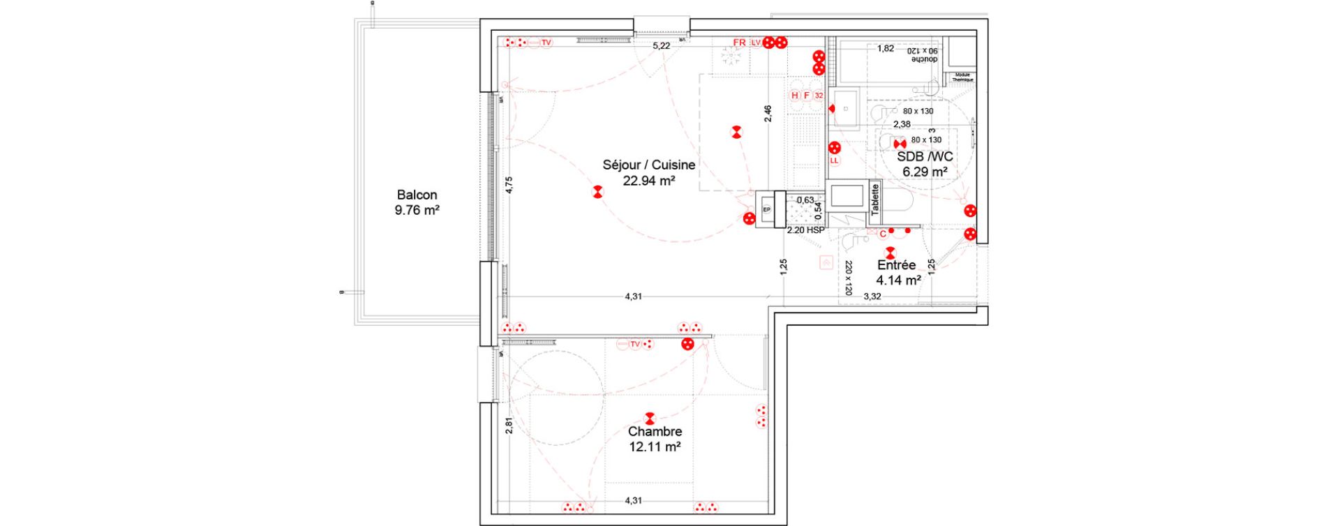 Appartement T2 de 45,48 m2 &agrave; Bordeaux Ginko