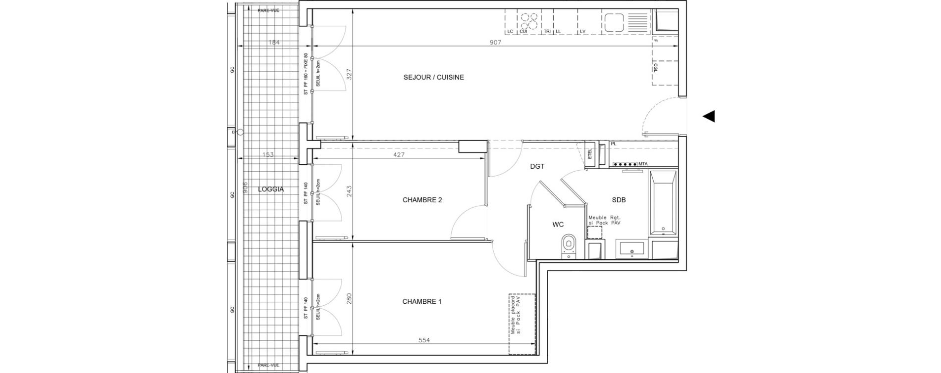 Appartement T3 de 67,01 m2 &agrave; Bordeaux Saint-jean belcier