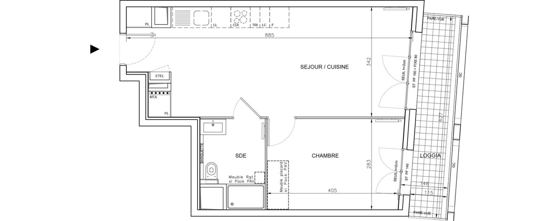 Appartement T2 de 45,03 m2 &agrave; Bordeaux Saint-jean belcier