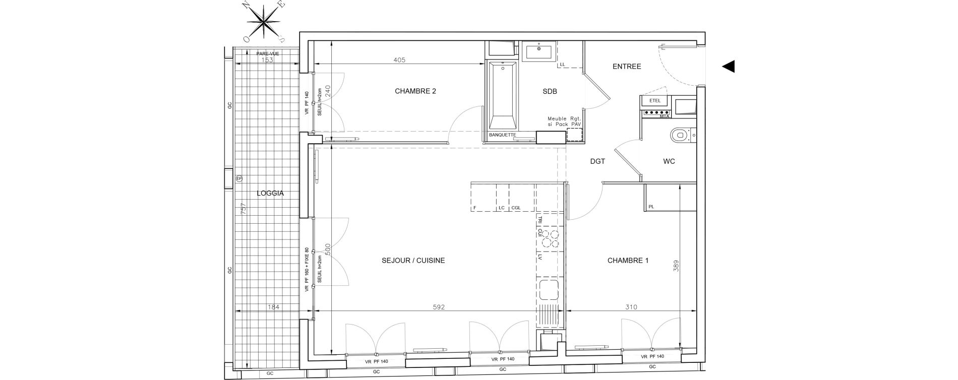Appartement T3 de 64,49 m2 &agrave; Bordeaux Saint-jean belcier
