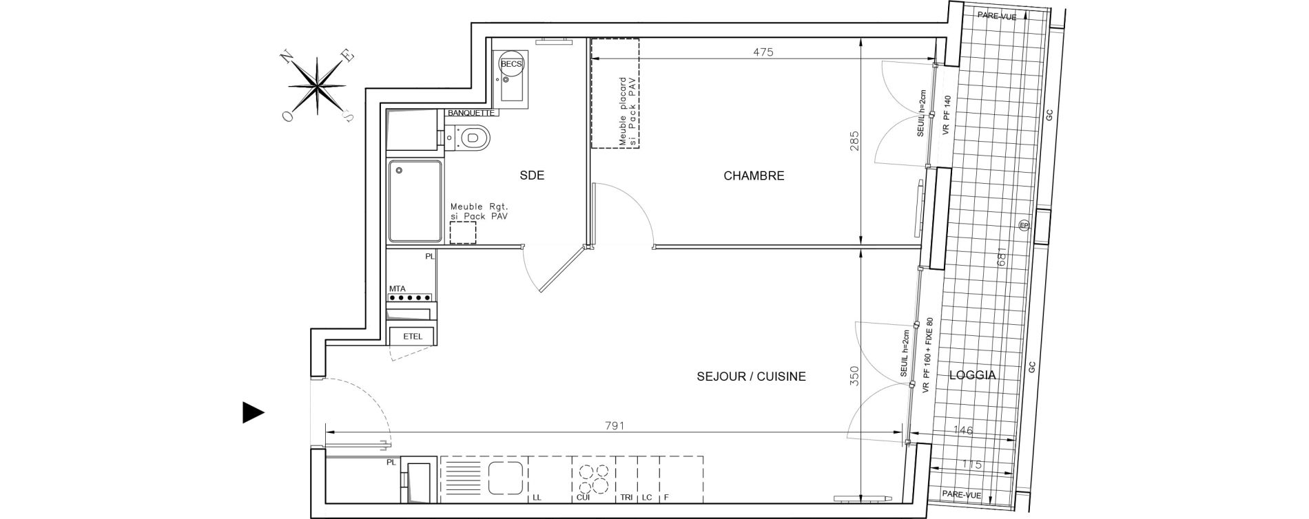 Appartement T2 de 45,56 m2 &agrave; Bordeaux Saint-jean belcier