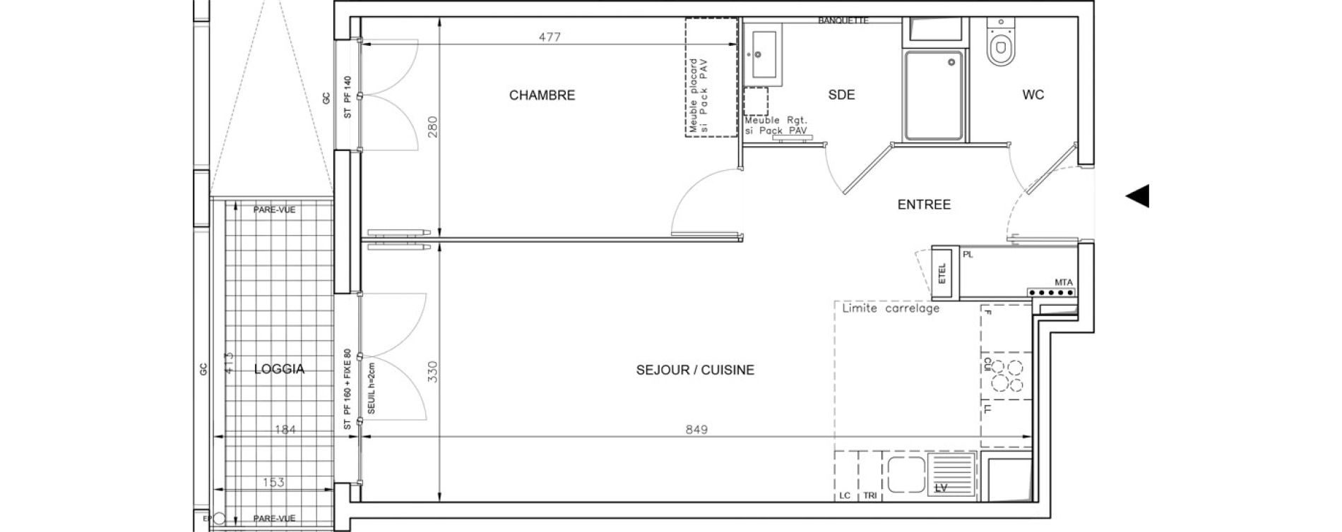 Appartement T2 de 52,71 m2 &agrave; Bordeaux Saint-jean belcier