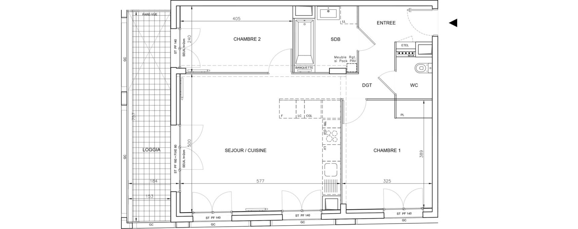 Appartement T3 de 64,53 m2 &agrave; Bordeaux Saint-jean belcier