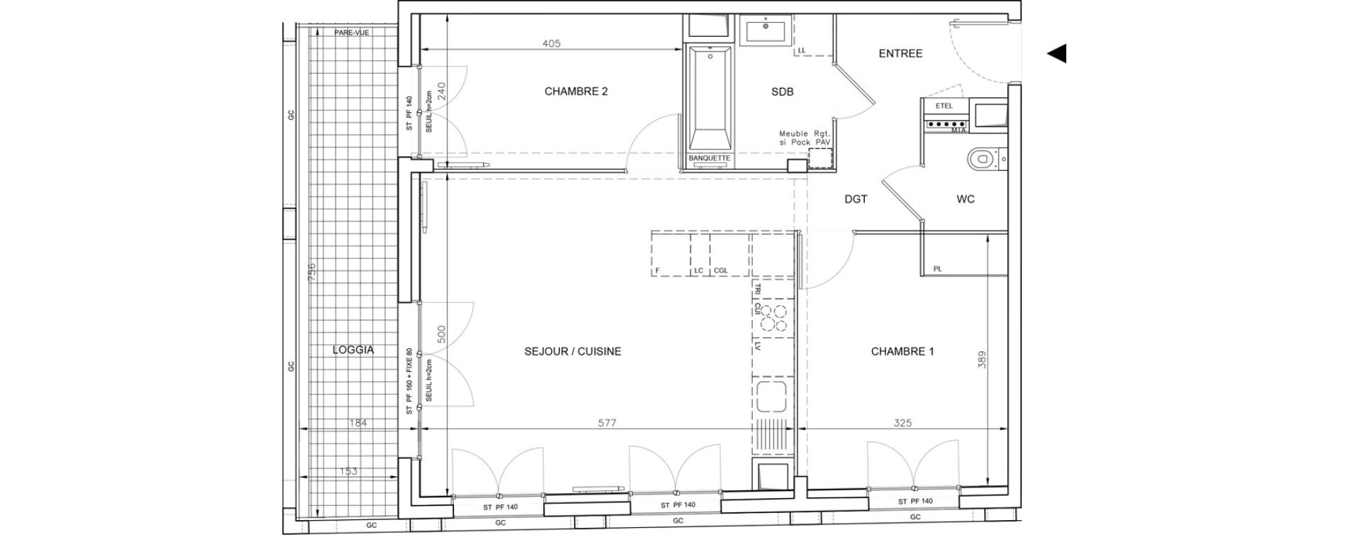 Appartement T3 de 64,58 m2 &agrave; Bordeaux Saint-jean belcier