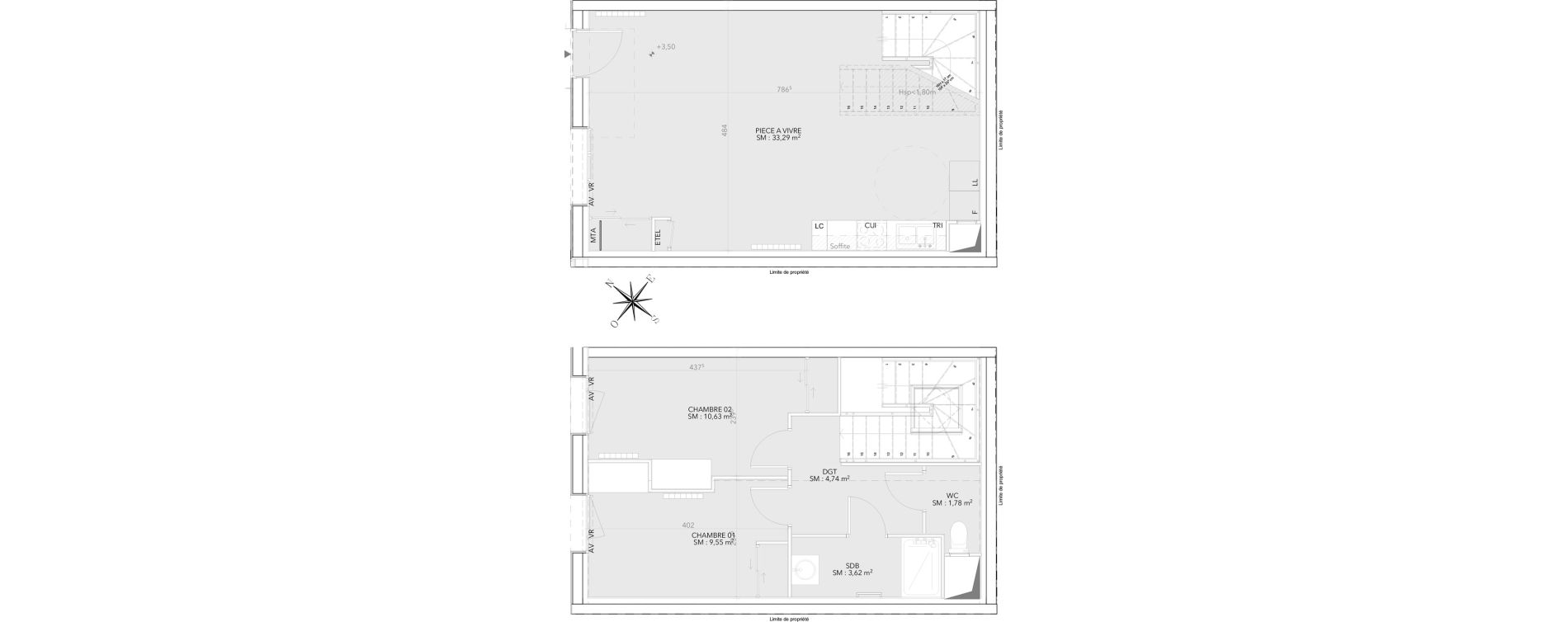 Duplex T3 de 63,61 m2 &agrave; Bordeaux Saint-michel