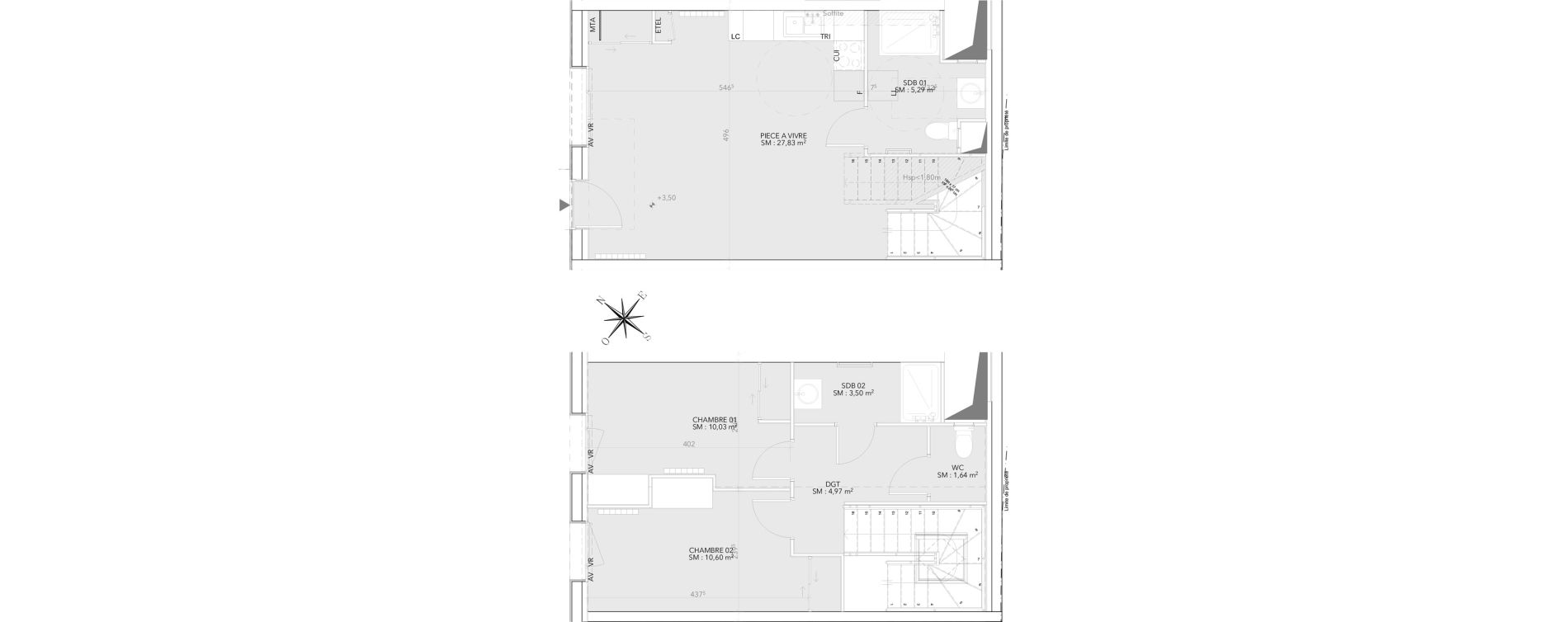 Duplex T3 de 63,86 m2 &agrave; Bordeaux Saint-michel